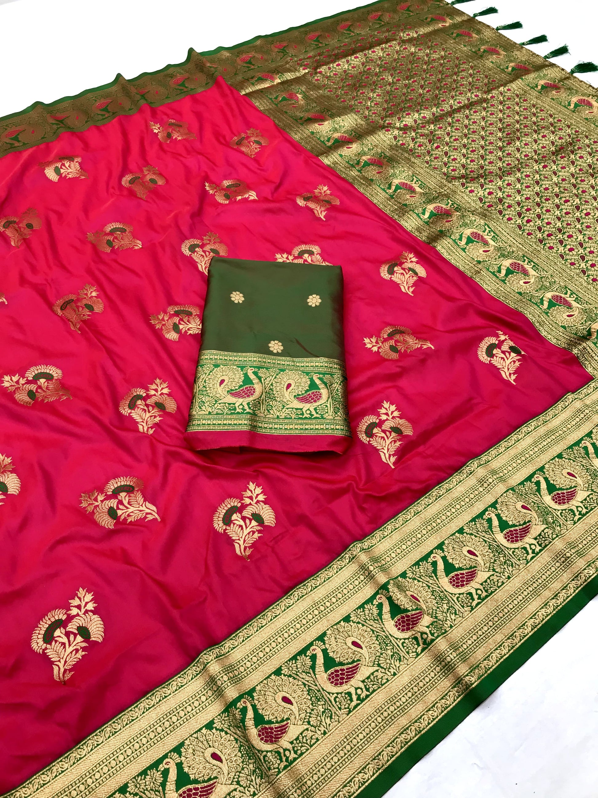 Pink color banarasi silk saree with blouse