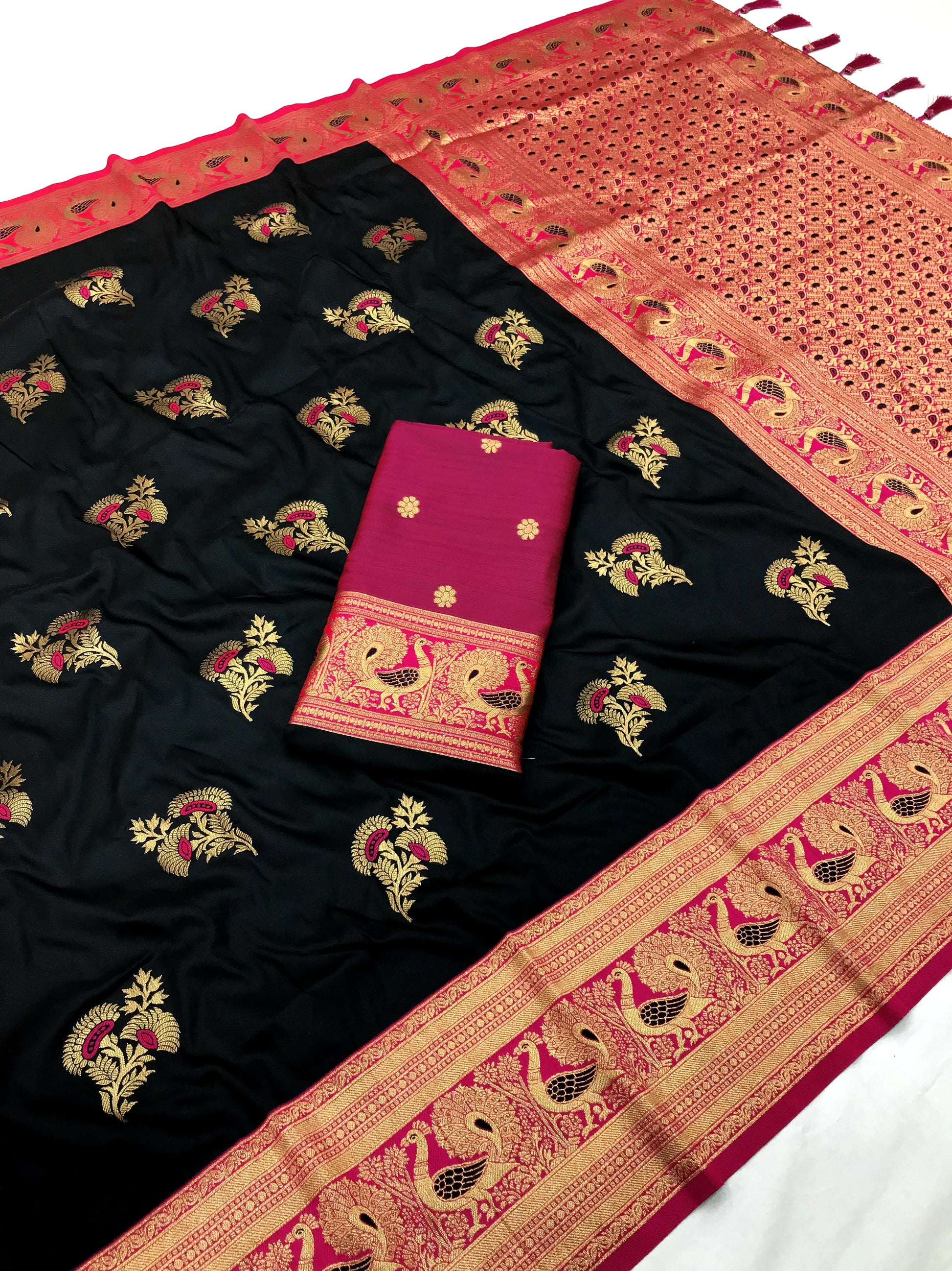 Black color banarasi silk saree with blouse for party