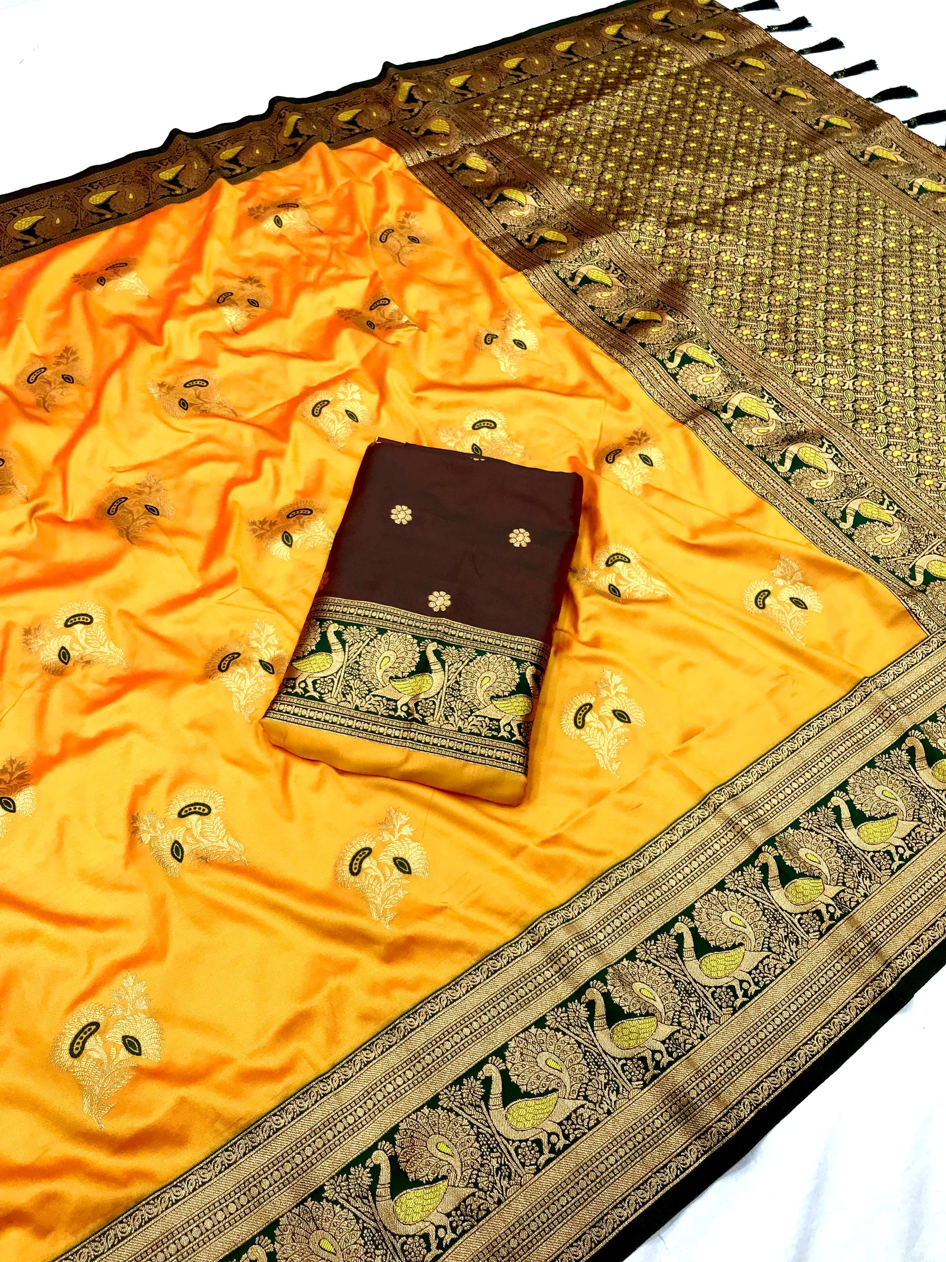 Yellow color banarasi silk saree with blouse for women
