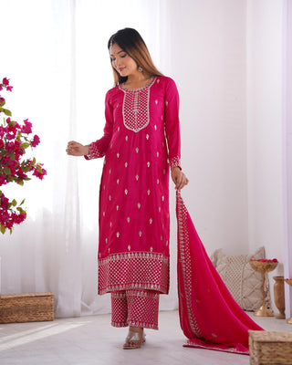 Pink color chinon silk salwar suit for women
