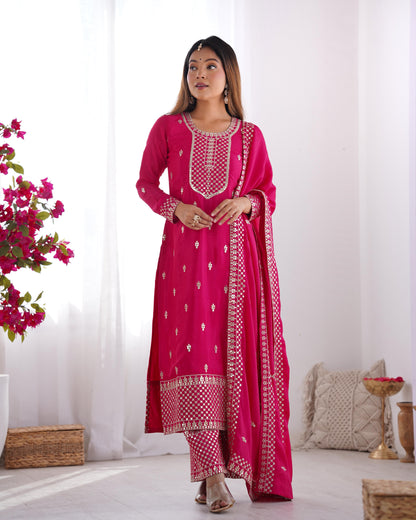 Pink color chinon silk salwar suit for wedding