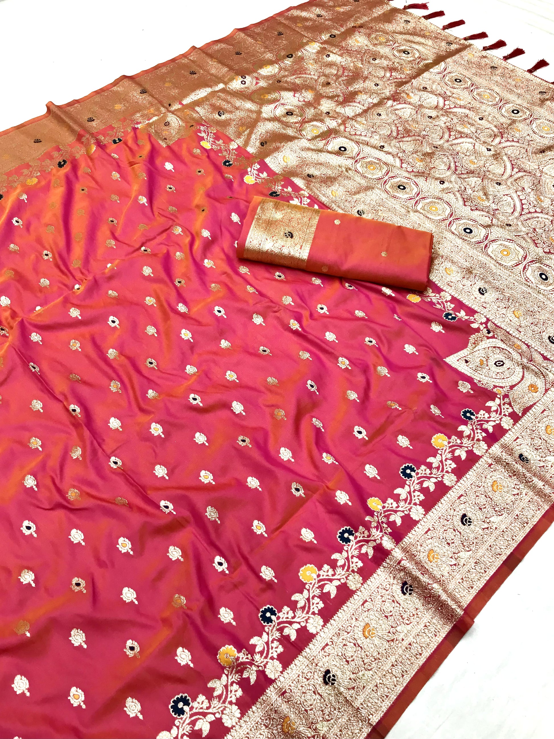 Peach color banarasi silk saree with blouse online shopping