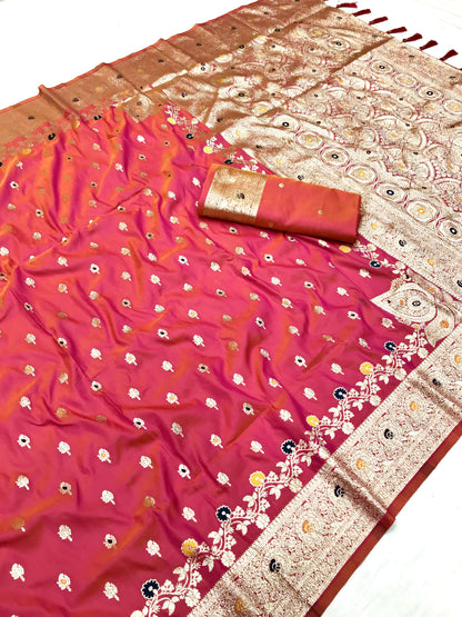 Peach color banarasi silk saree with blouse online shopping
