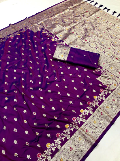 Purple color banarasi silk saree with blouse