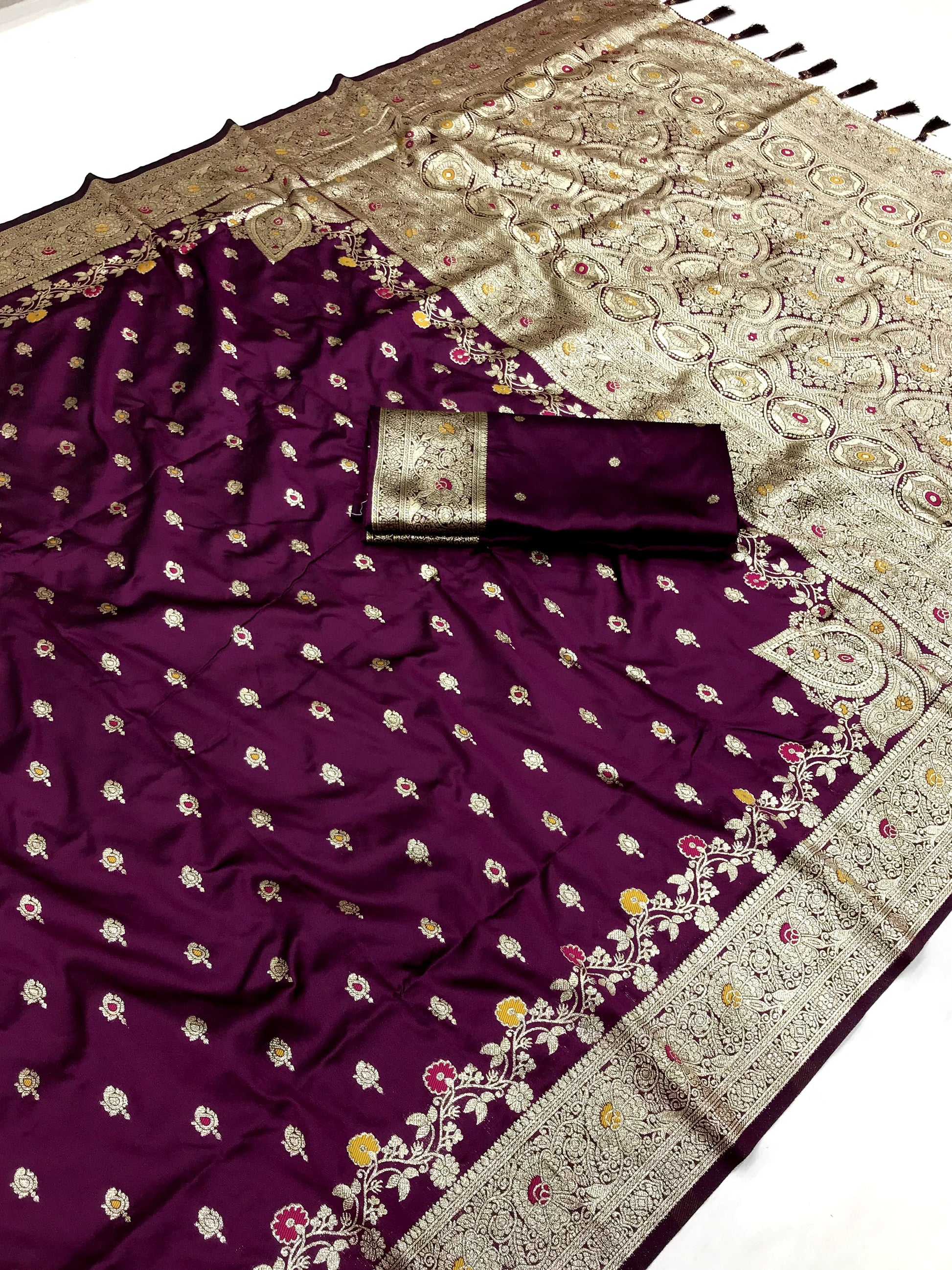 Wine color banarasi silk saree for women