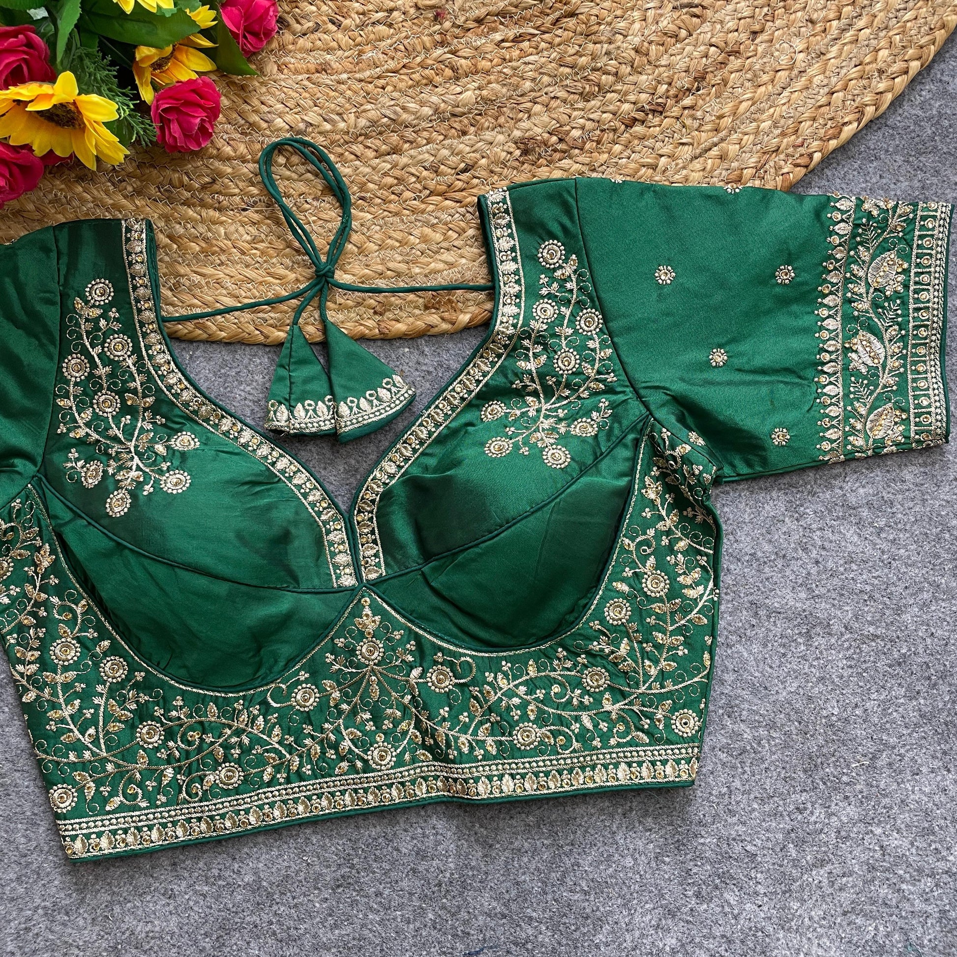 Green color silk blouse for women 