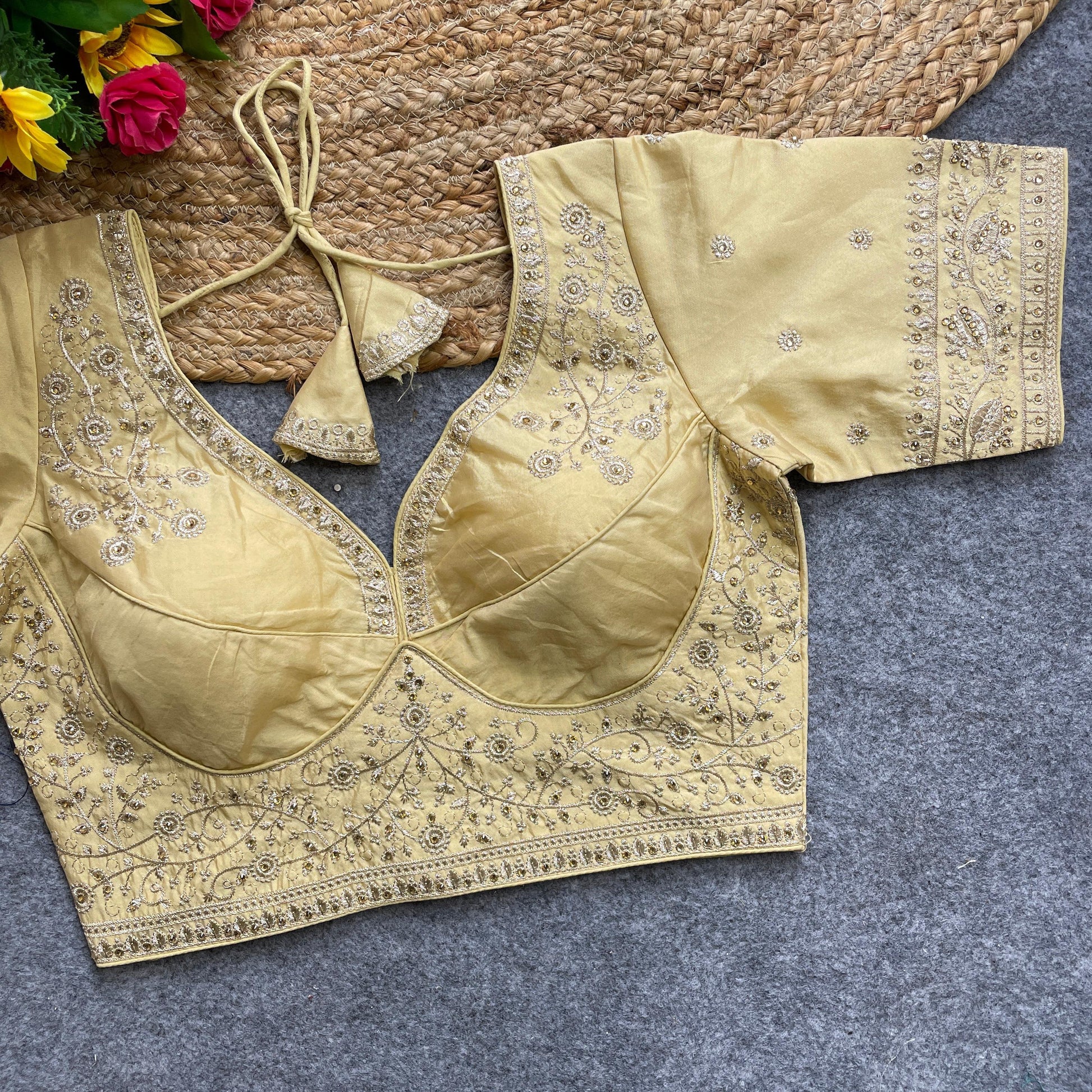 Beige color silk sarees blouse with online