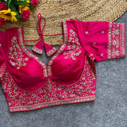 Pink color silk blouse with online shopping