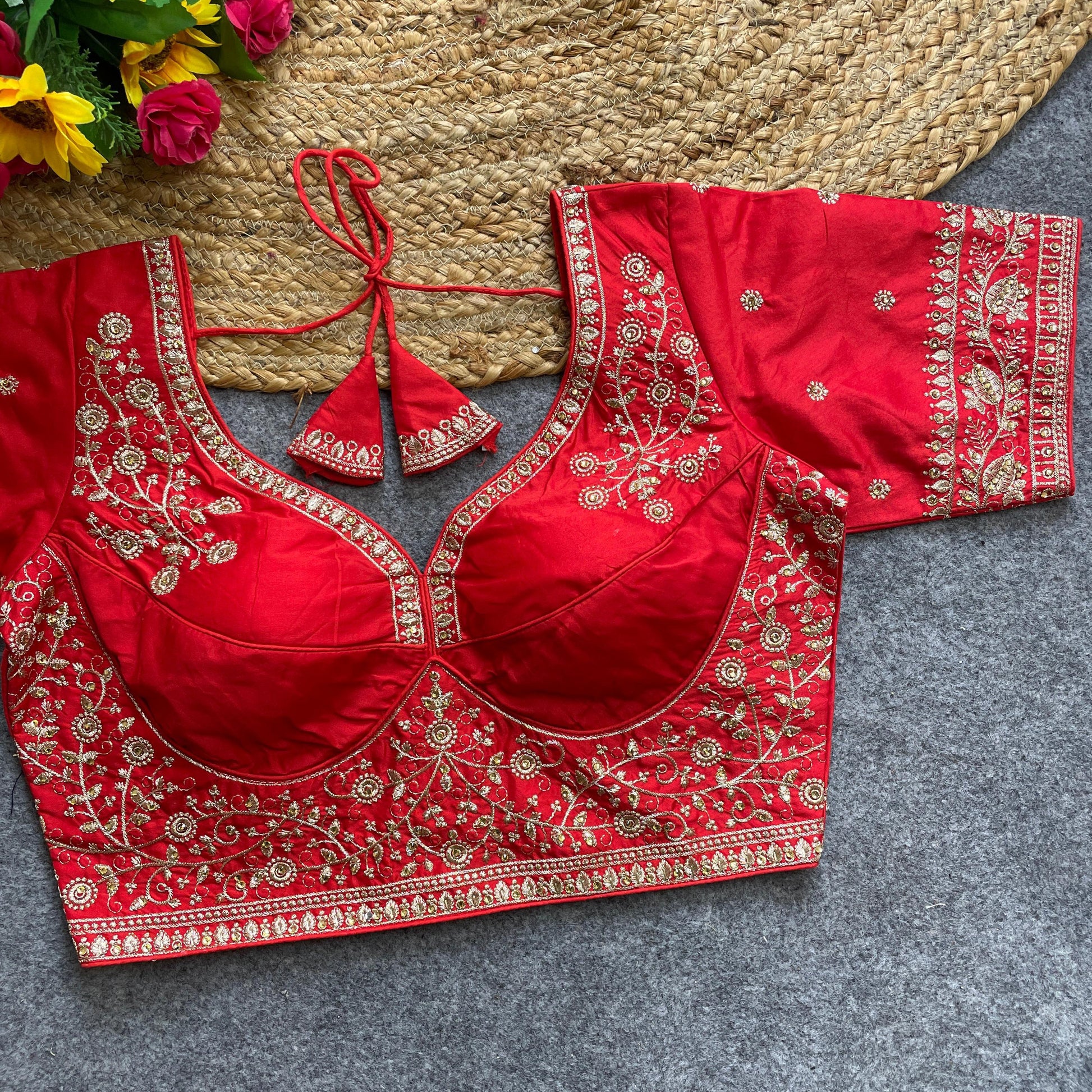 Red color silk blouse for wedding images
