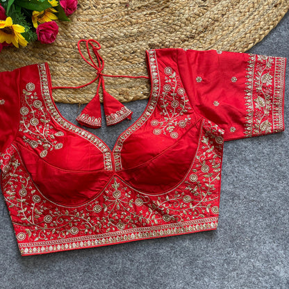 Red color silk blouse for wedding images