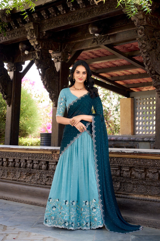 Sky blue color silver glosy lehenga choli for women