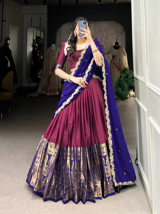 Pink color narayan pattu lehenga choli for women