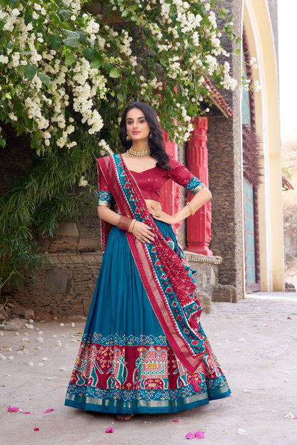 Teal color tussar silk lehenga choli with dupatta