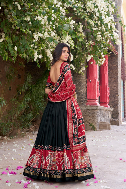 Black color tussar silk lehenga choli with dupatta images