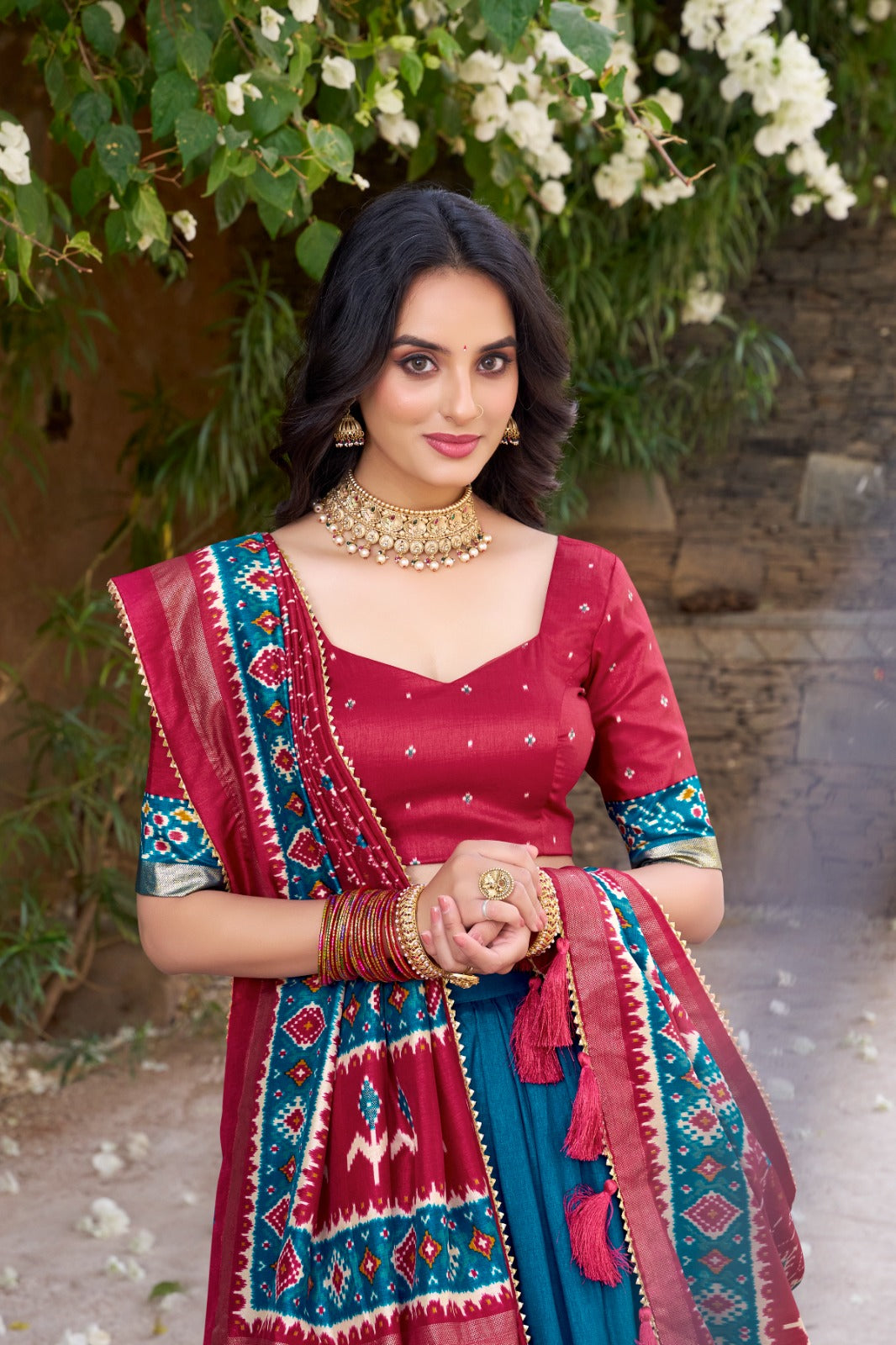 Teal color tussar silk lehenga choli for women