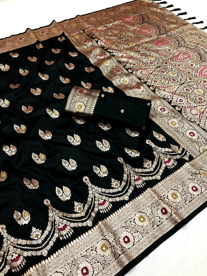 Black color banarasi silk saree with blouse online shopping