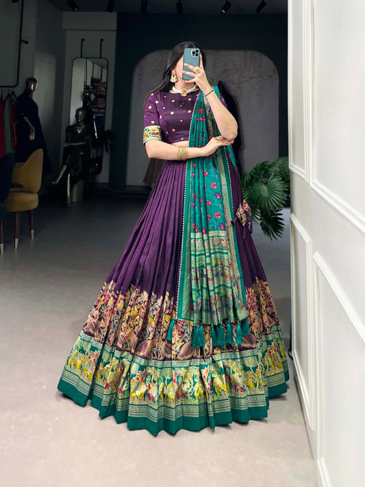 Purple color tussar silk lehenga choli for women