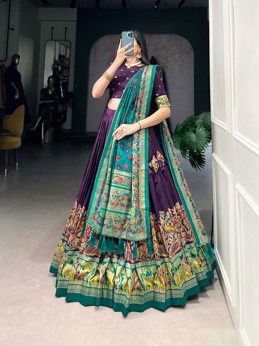Purple color tussar silk lehenga choli with dupatta price