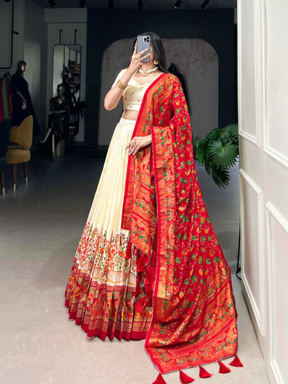Off white color tussar silk lehenga choli with dupatta price