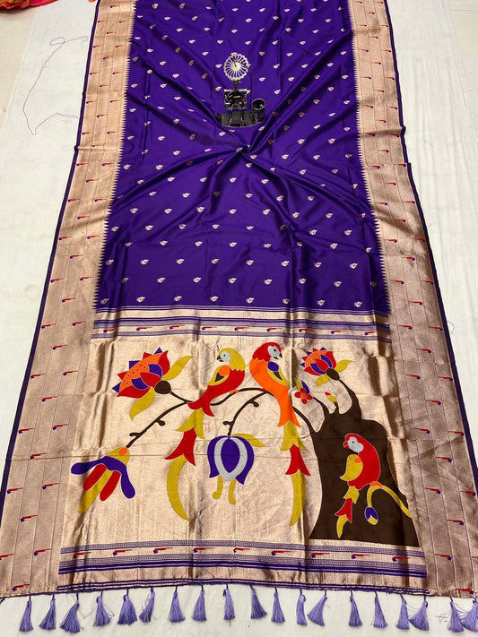 Purple color banarasi silk saree for women