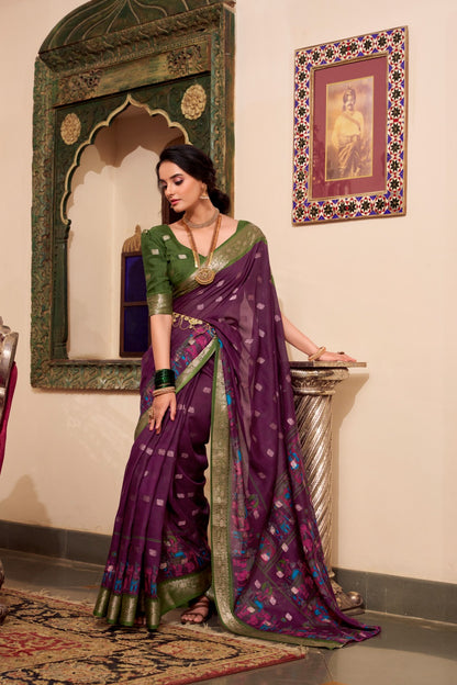 Wine color poly cotton saree for party