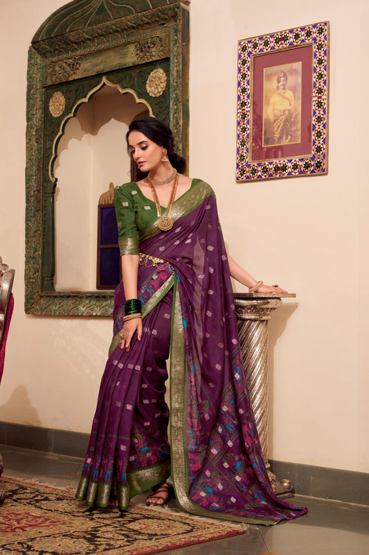 Wine color poly cotton saree for party
