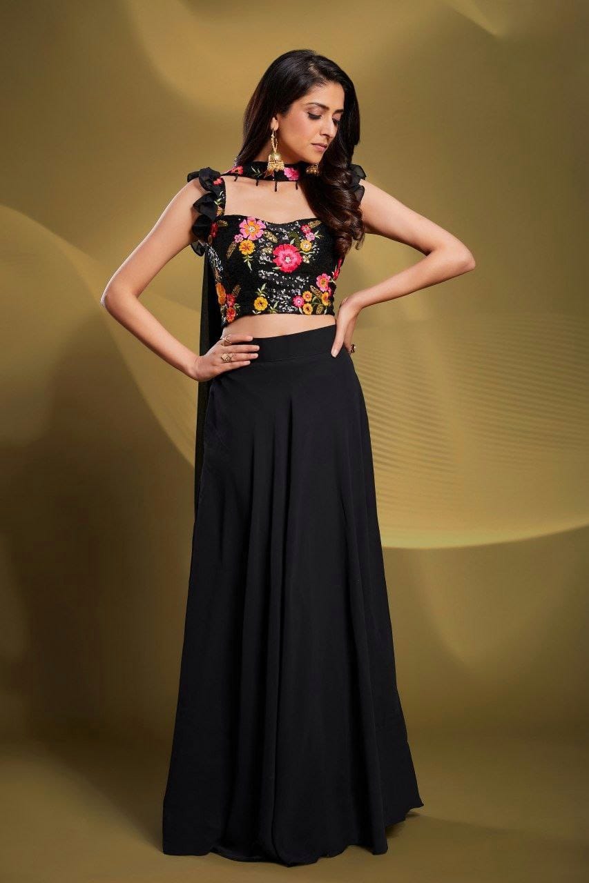 Black color georgette lehenga choli for women online
