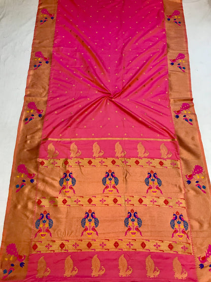 Pink color lichi silk saree for women online 

