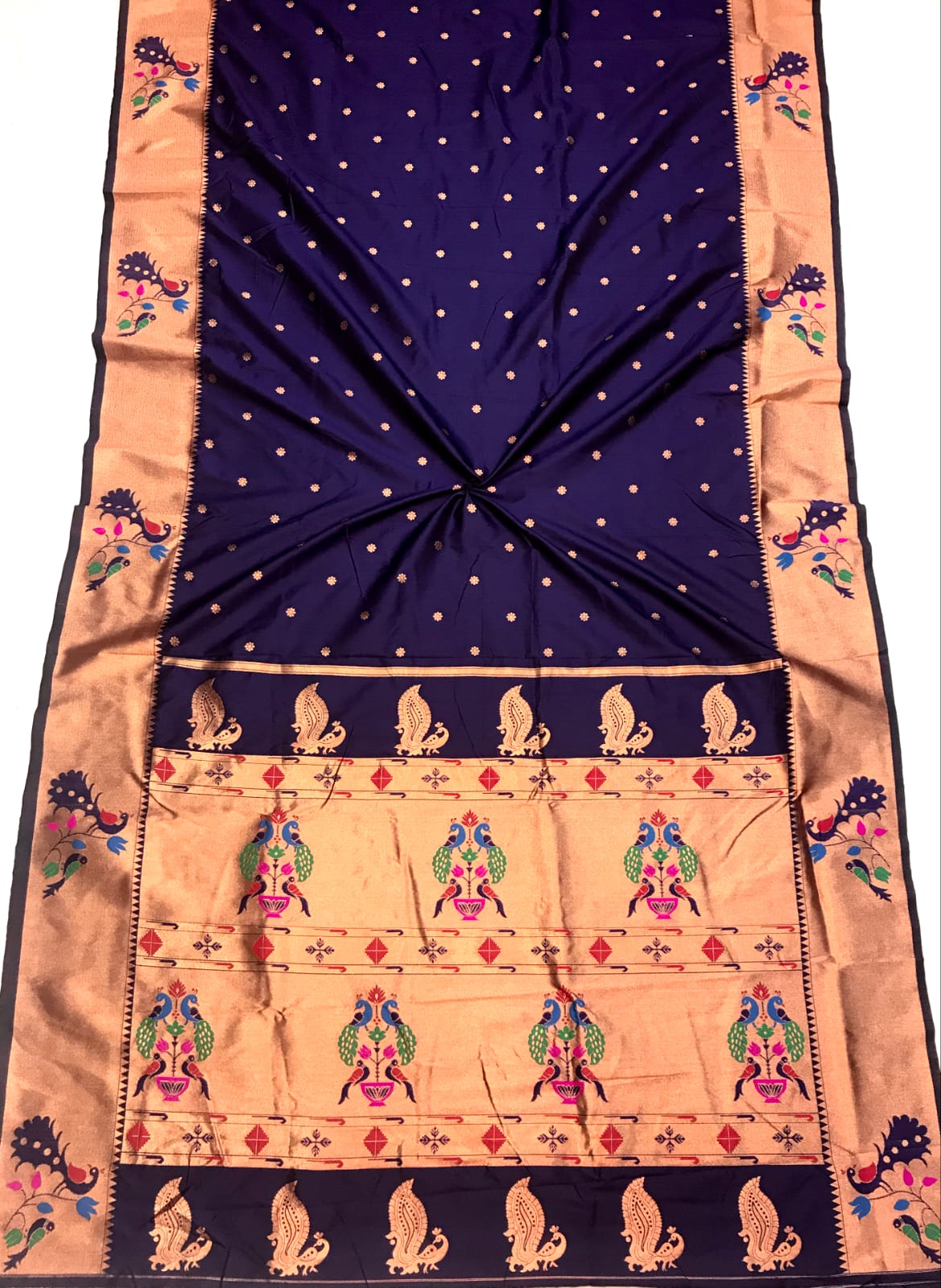 Navy blue color lichi silk saree with blouse images 
