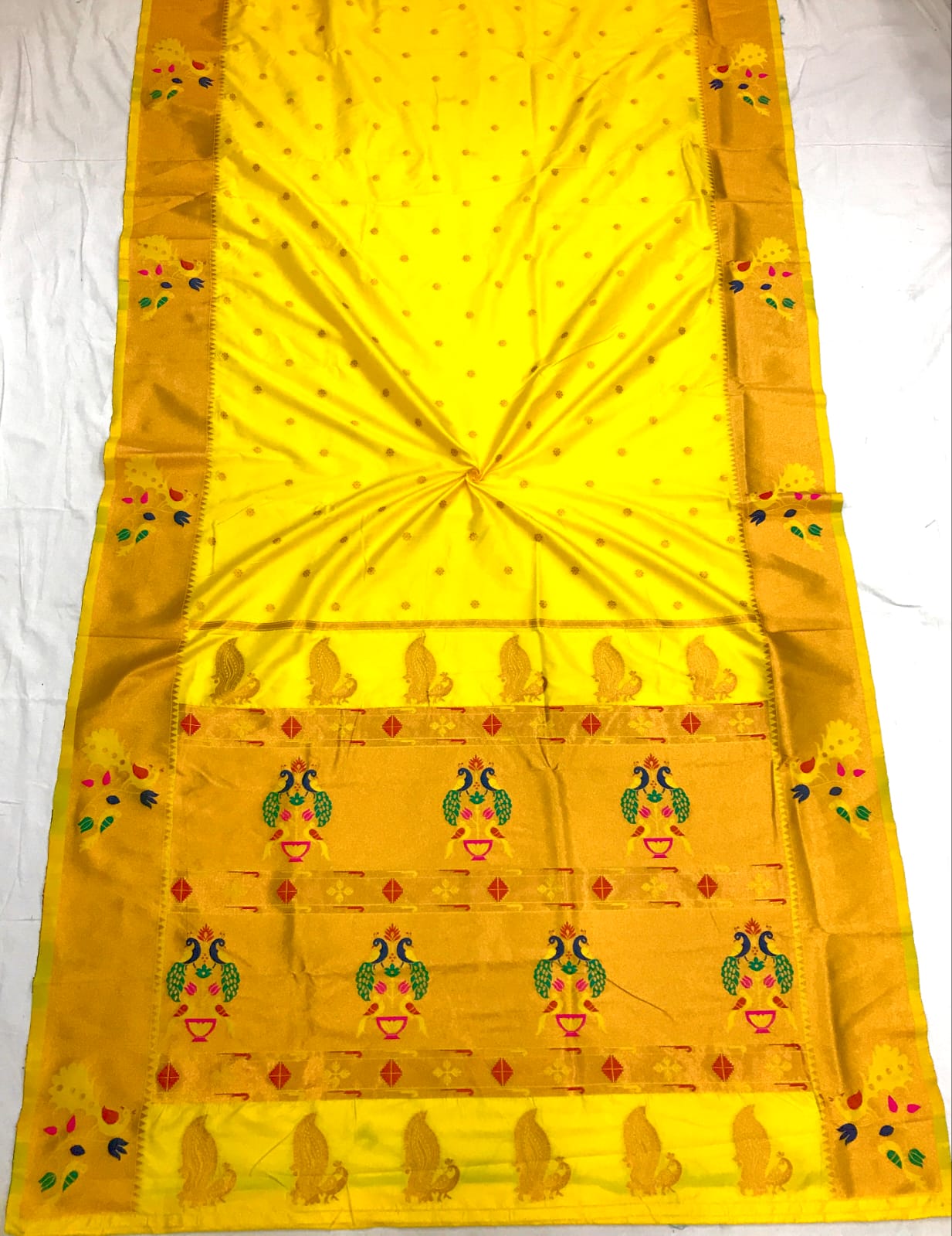 Yellow color lichi silk saree with blouse price
