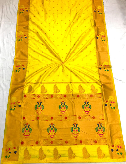 Yellow color lichi silk saree with blouse price
