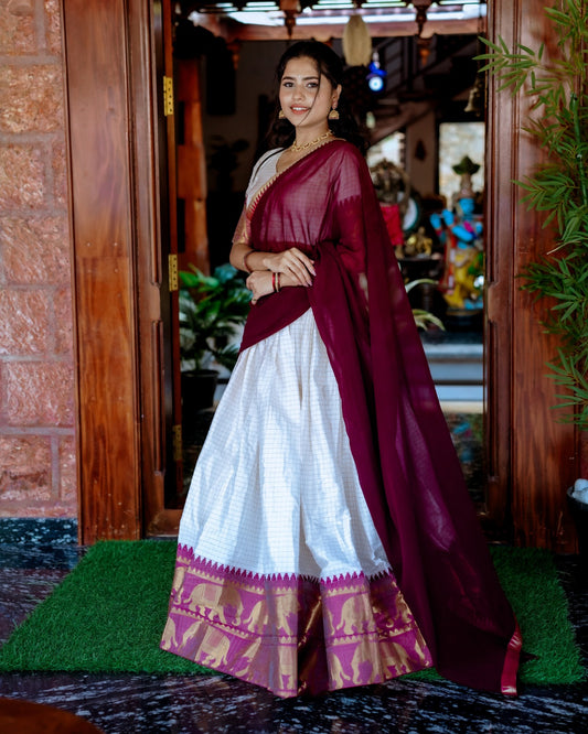 White color poly cotton lehenga choli for women