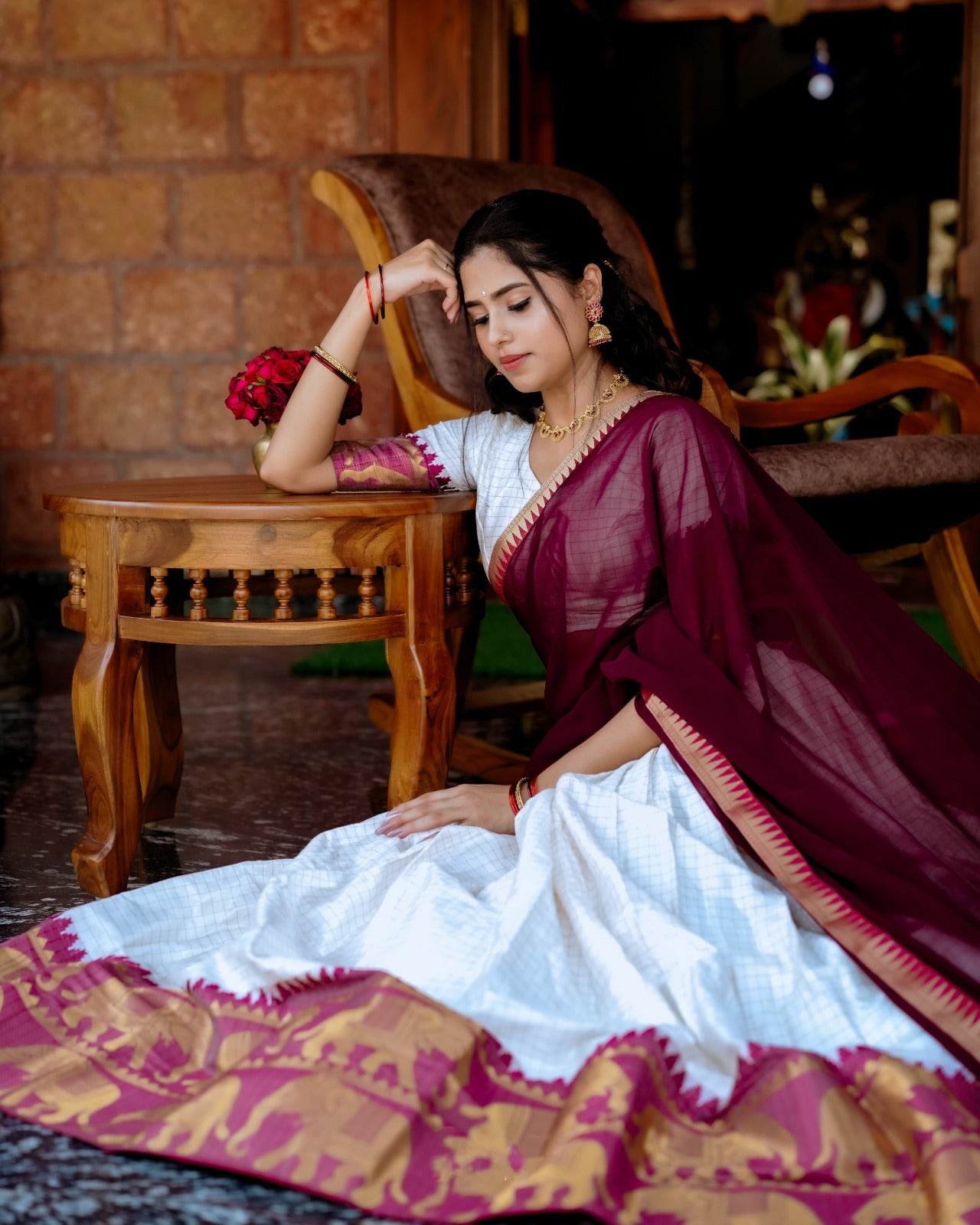 White color poly cotton lehenga choli for wedding