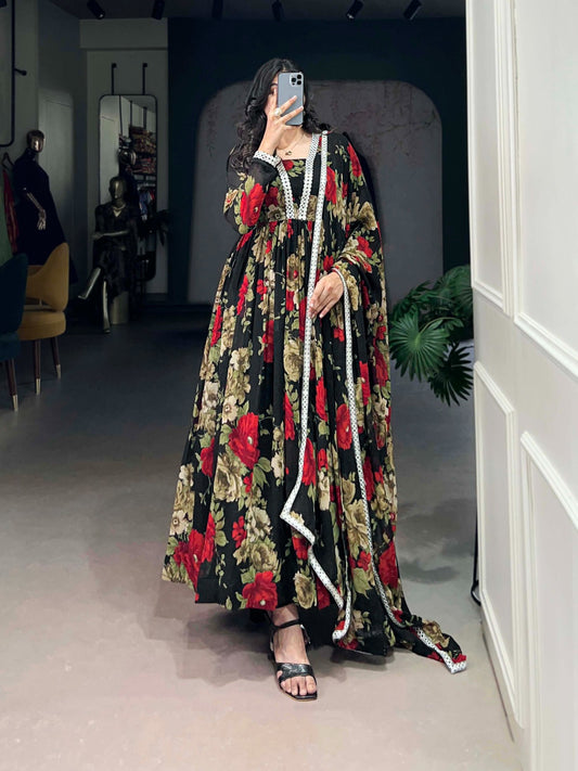 Red color georgette gown for women