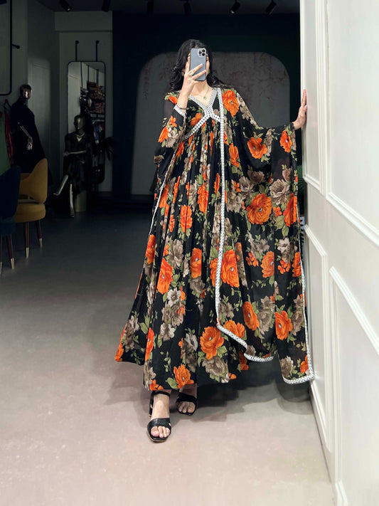 Orange color georgette gown for women