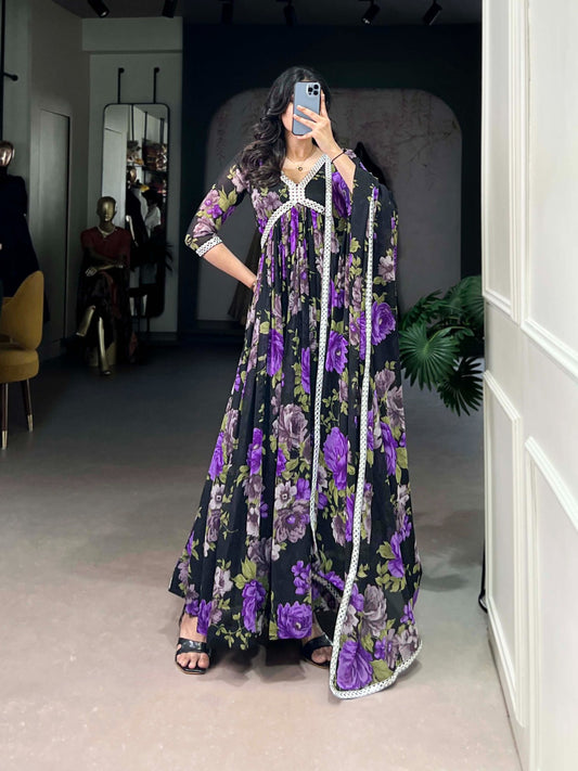 Purple color georgette gown for party