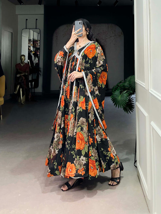 Orange color georgette gown with dupatta