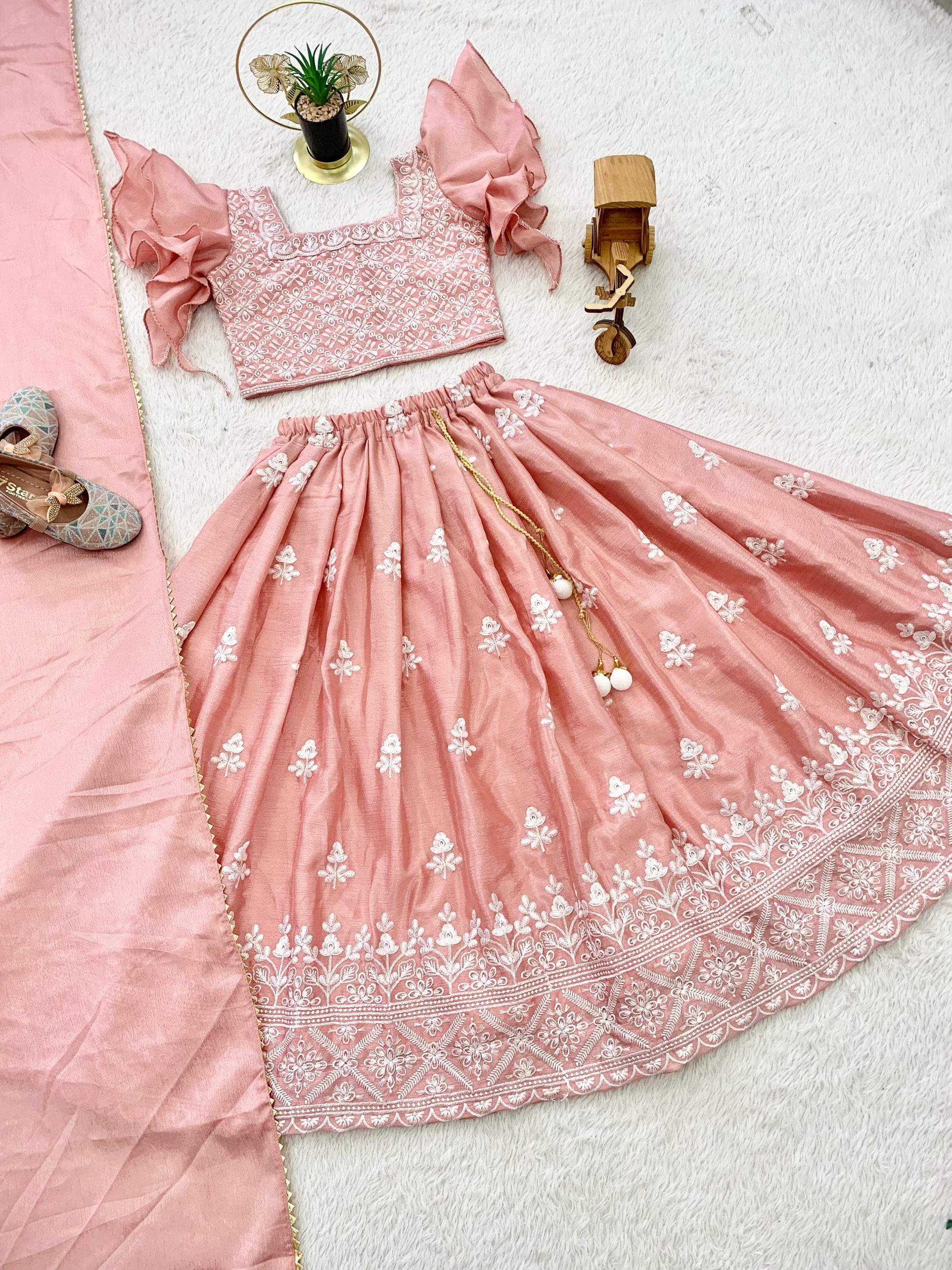 Peach chinon silk kids lehenga choli online shopping