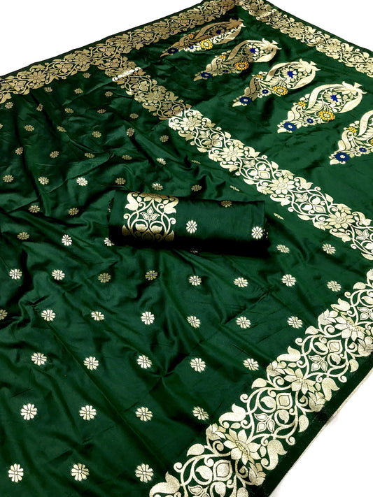 Green color banarasi silk saree for wedding