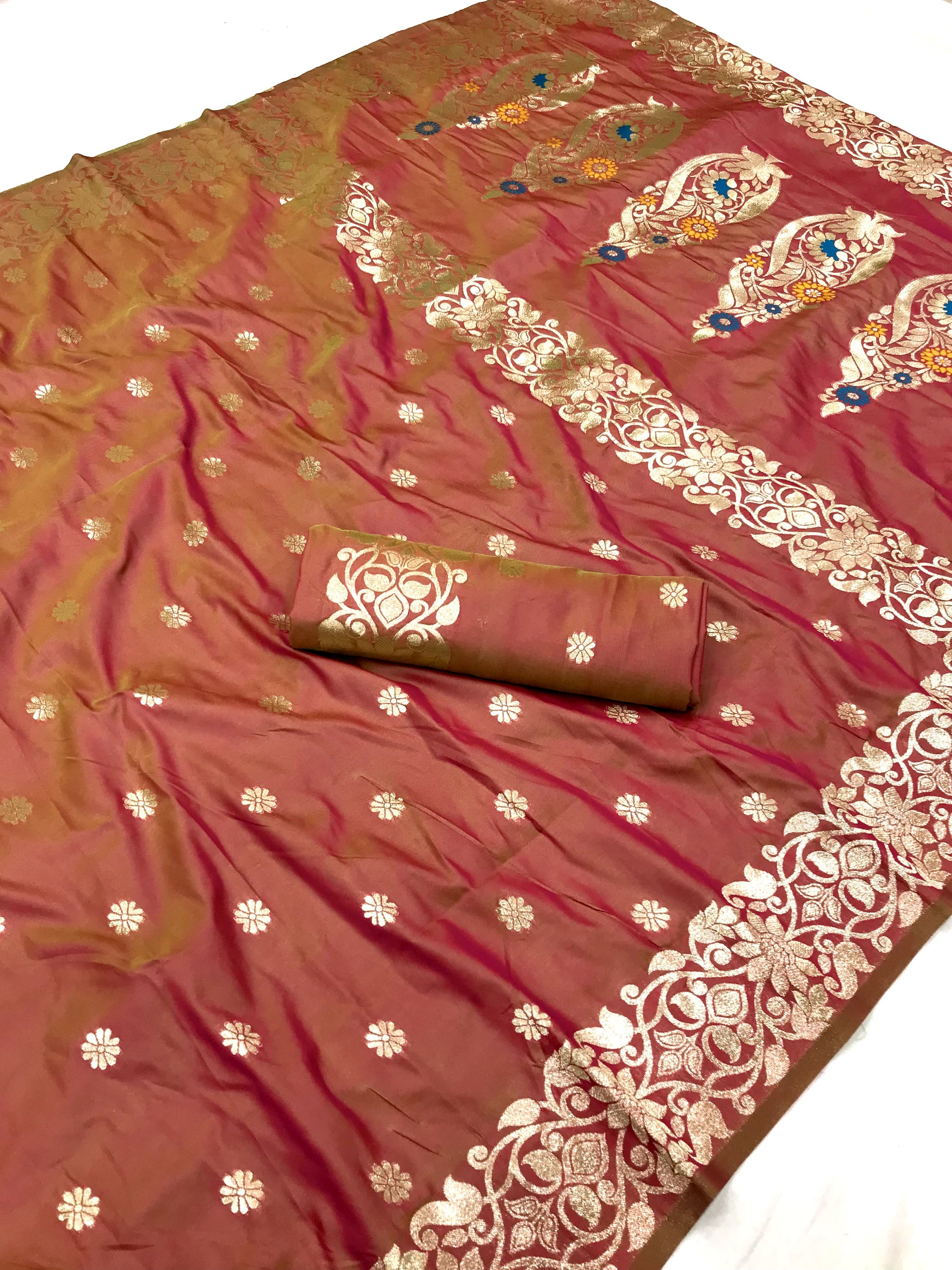 Brown color banarasi silk saree with blouse online
