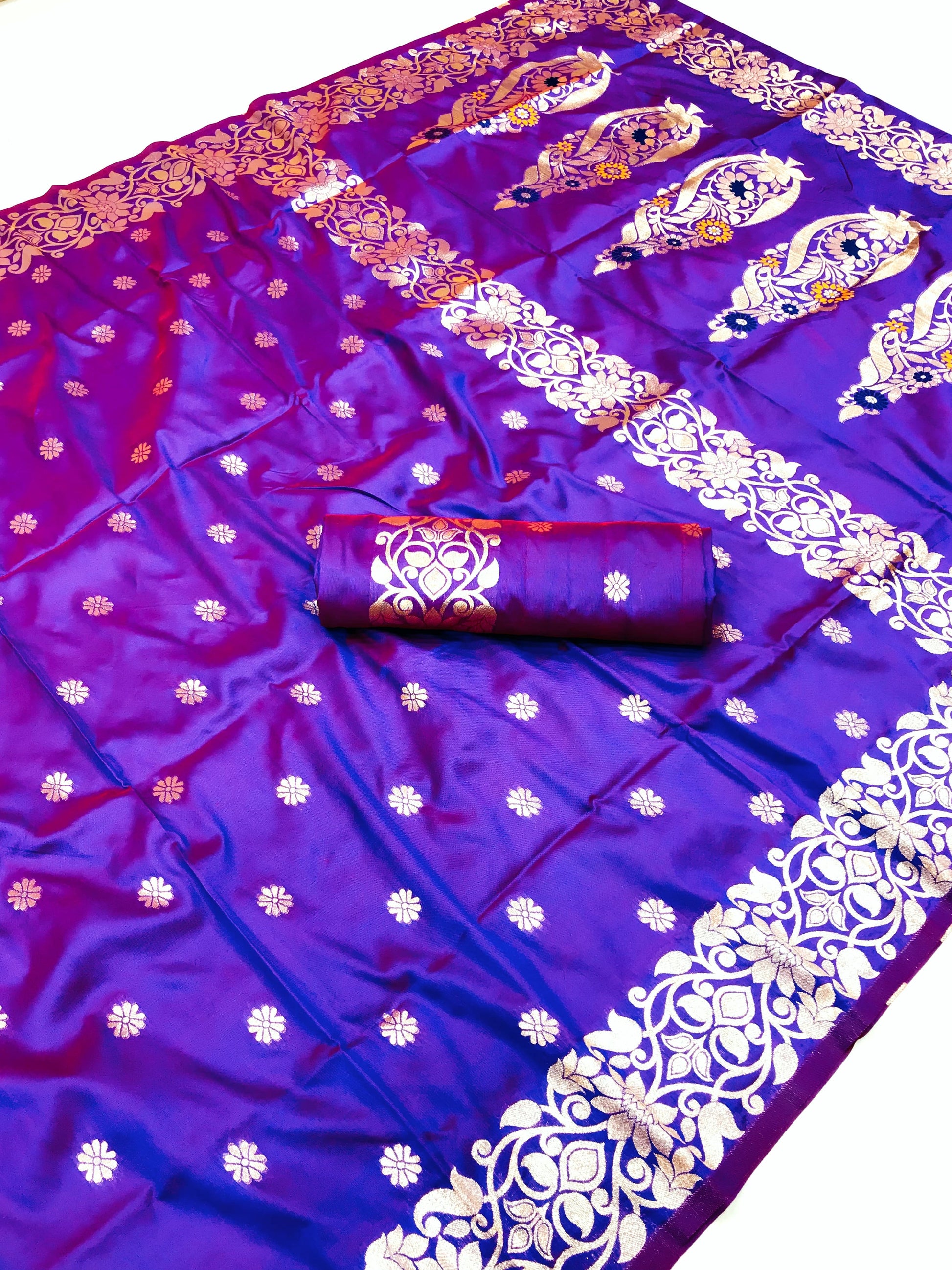 Purple color banarasi silk saree with blouse online shopping