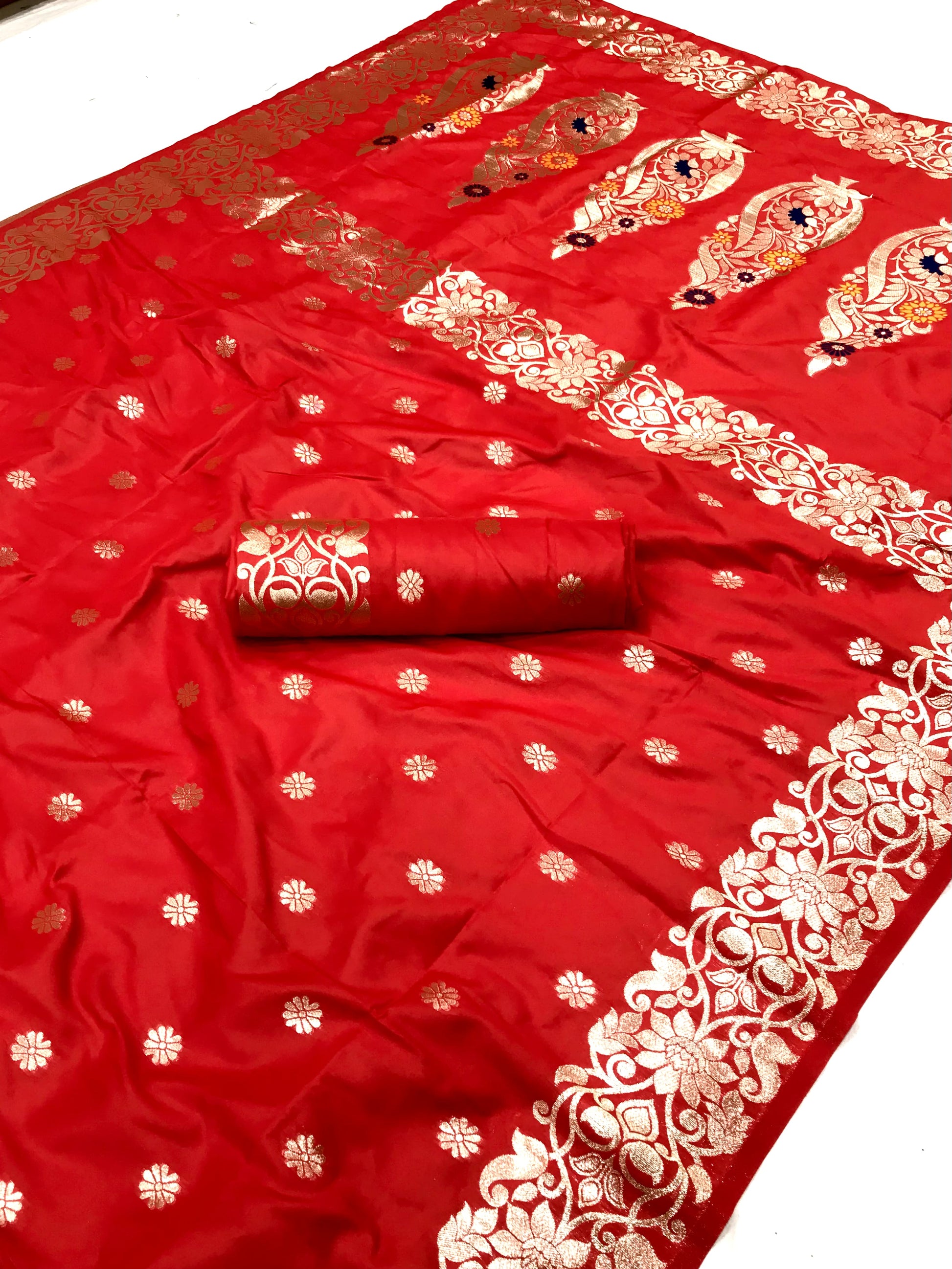 Brown color banarasi silk saree for wedding online