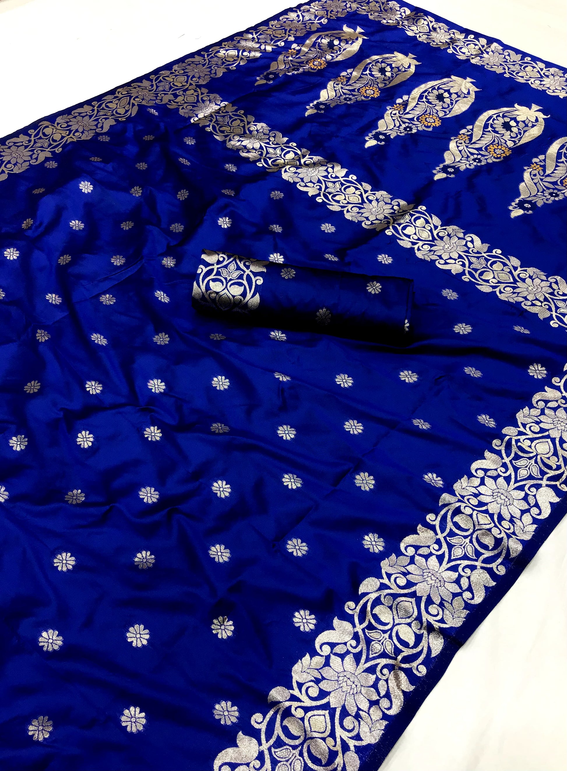 Blue color banarasi silk saree with blouse price