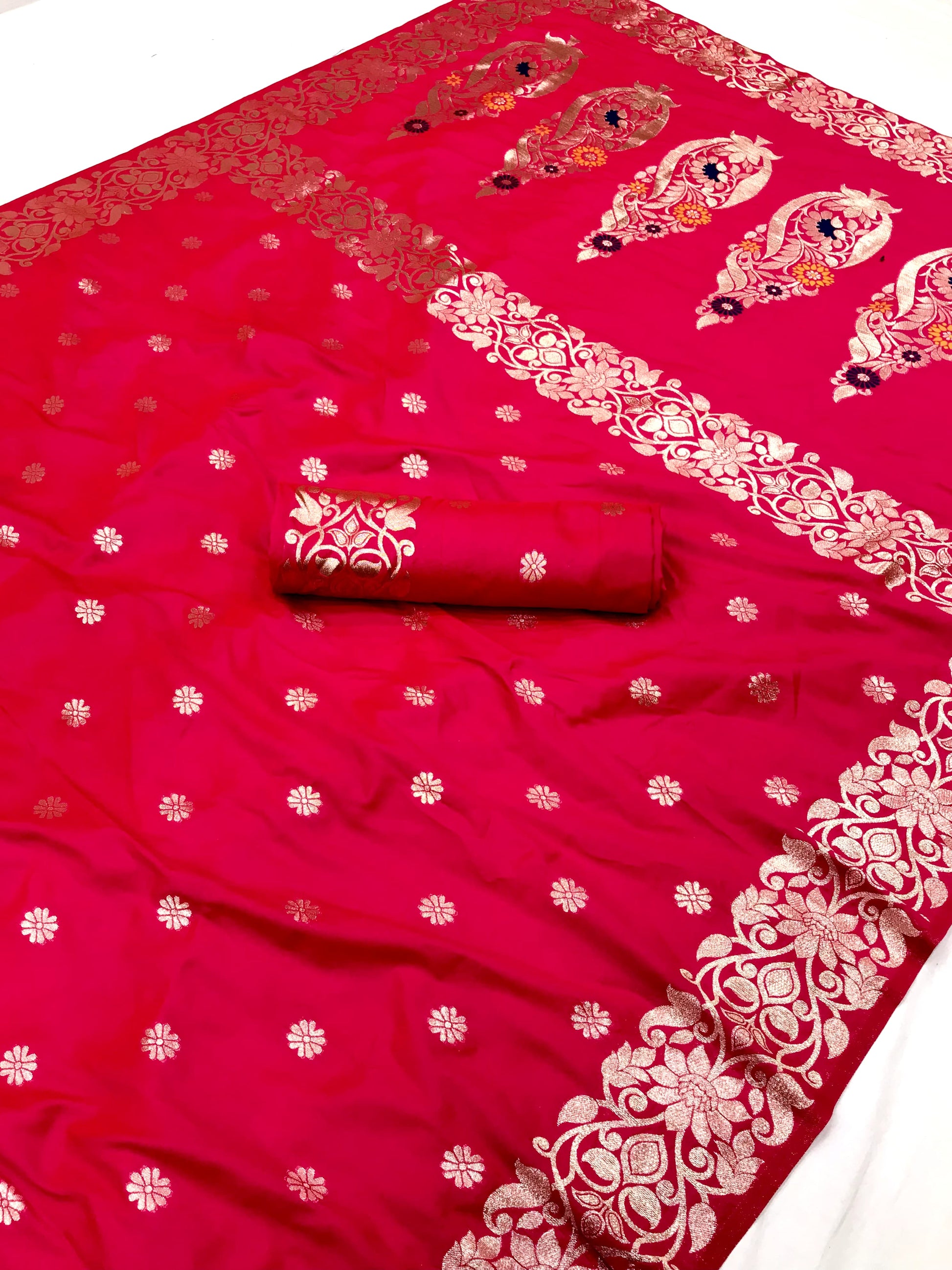 Pink color banarasi silk saree with blouse 