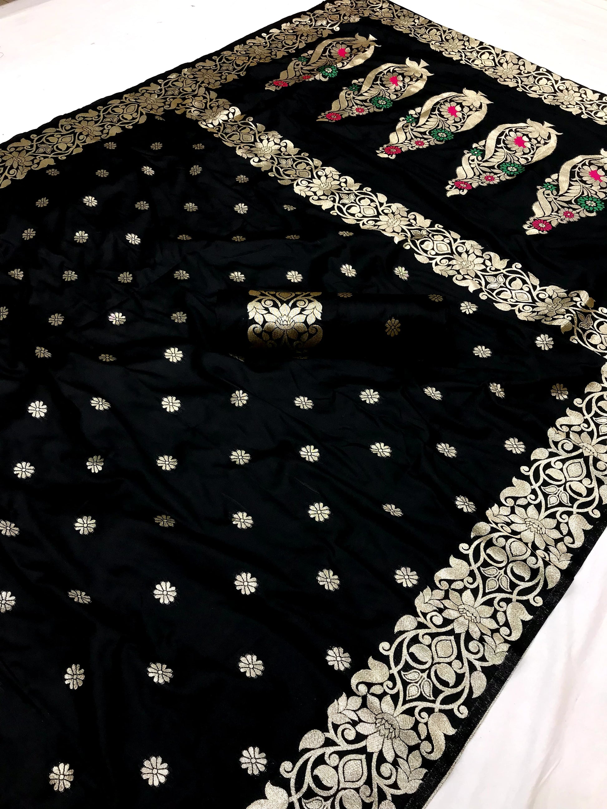 Black color banarasi silk weaving saree with blouse 