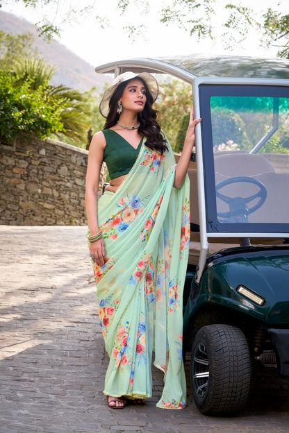 Pista color weightless marbal saree for women