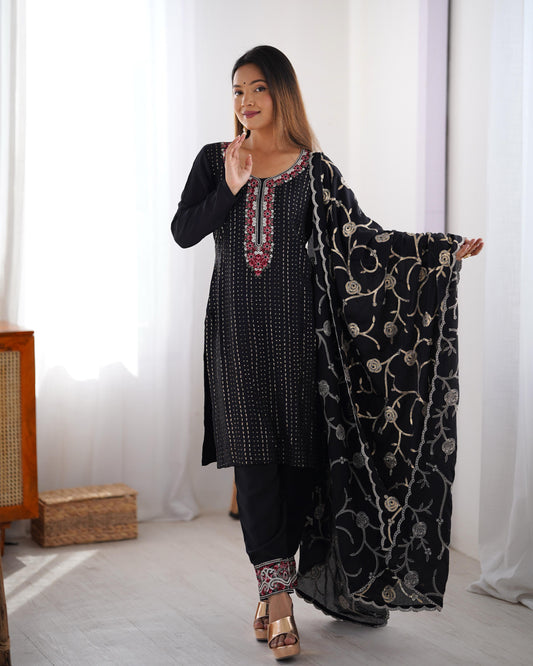 Black color chinon silk salwar suit for women