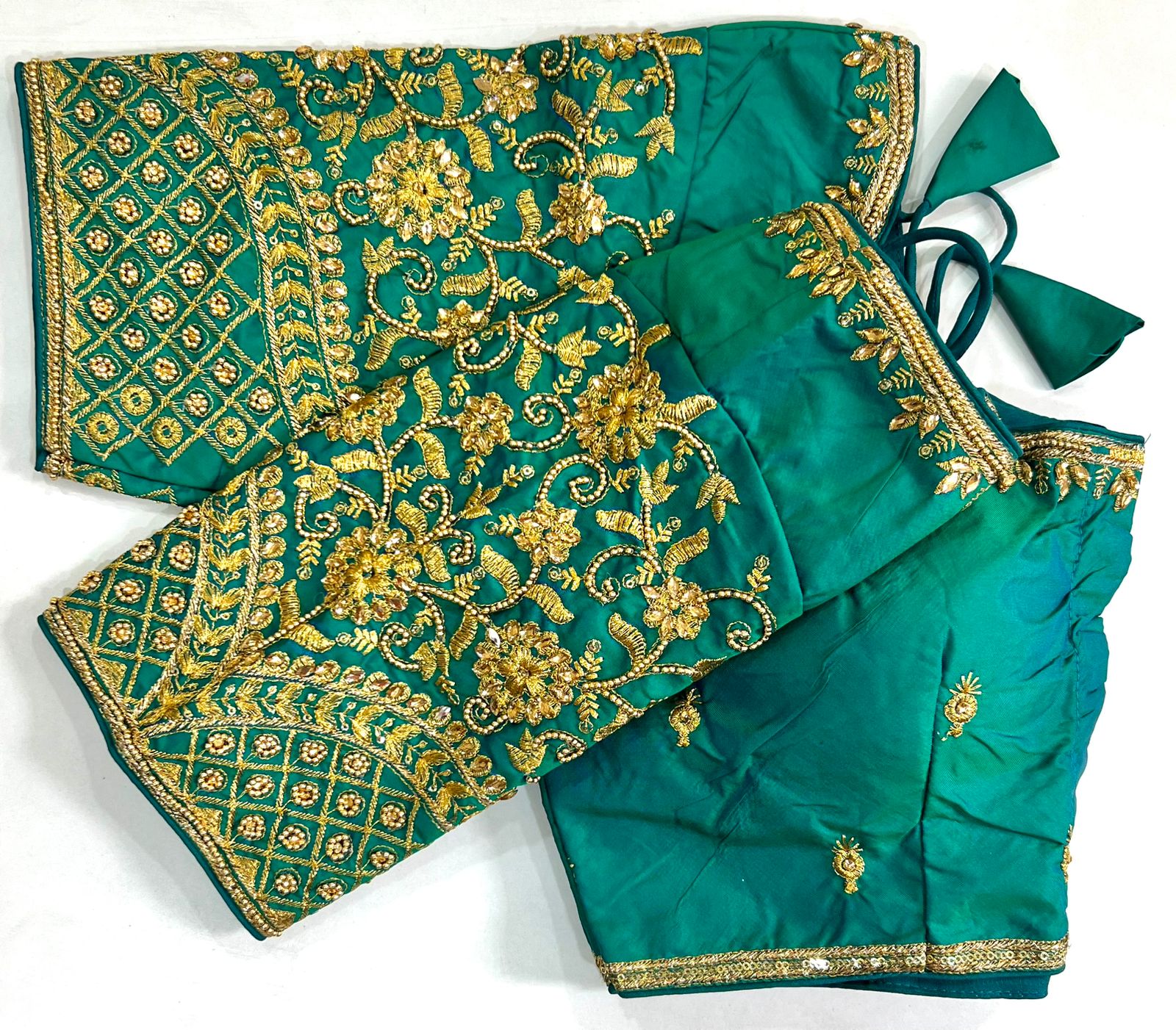 Rama color banarasi silk saree with blouse online shopping