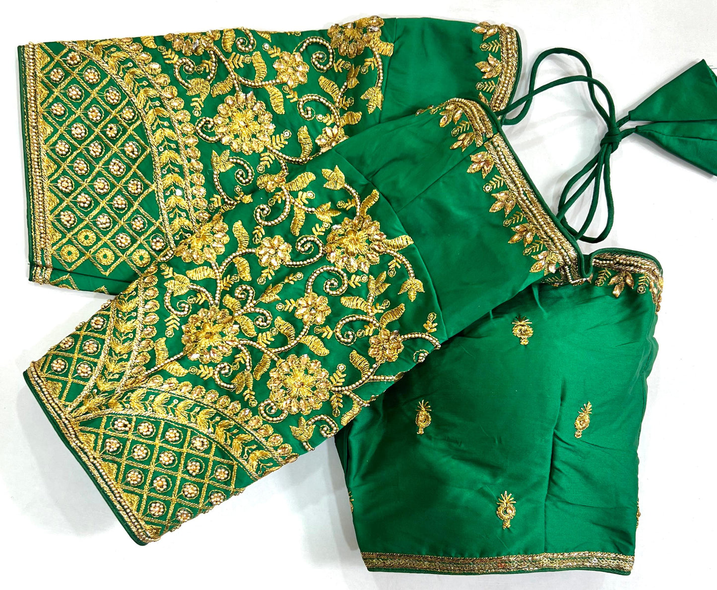 Green color banarasi silk saree with blouse price