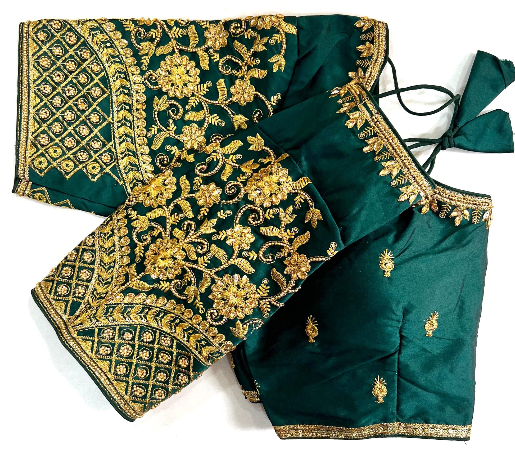 Dark green color banarasi silk saree with blouse images